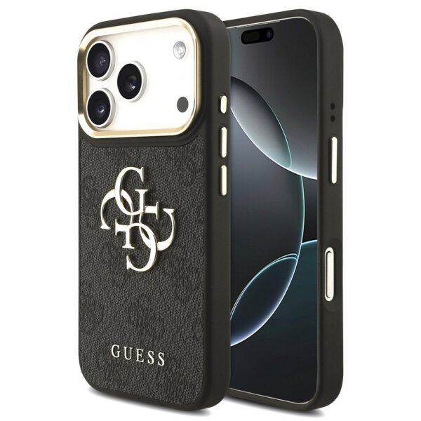 Guess 4G Metal Logo Gold Frame MagSafe Case für Iphone 17 Pro black
