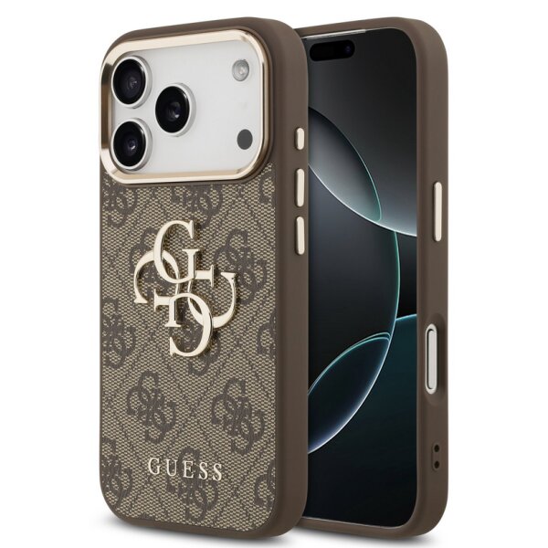 Guess 4G Metal Logo Gold Frame MagSafe Case für Iphone 17 Pro brown