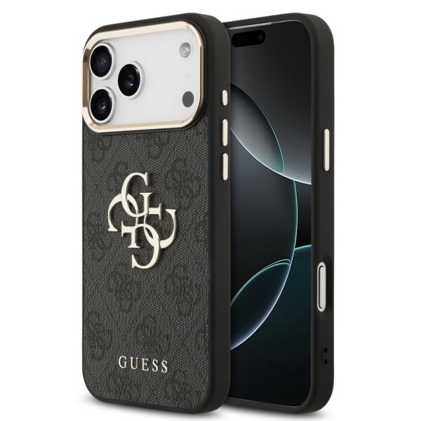 Guess 4G Metal Logo Gold Frame MagSafe Case für Iphone 17 Pro Max black
