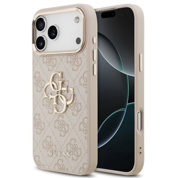 Guess 4G Metal Logo Gold Frame MagSafe Case für Iphone 17 Pro Max pink