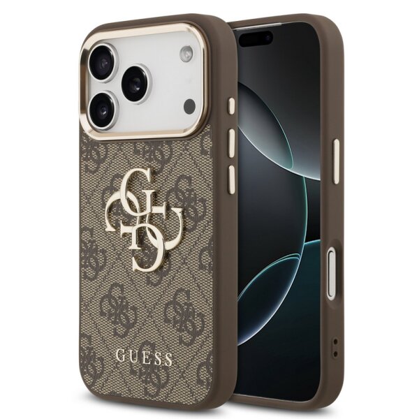 Guess 4G Metal Logo Gold Frame MagSafe Case für Iphone 17 Pro Max brown