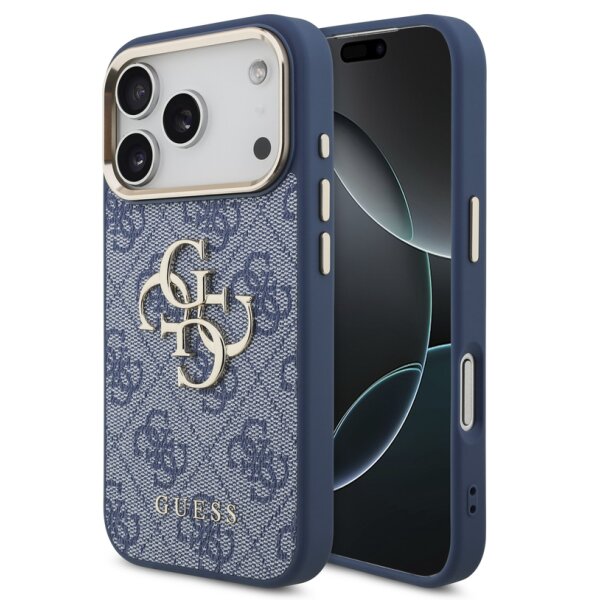 Guess 4G Metal Logo Gold Frame MagSafe Case für Iphone 17 Pro / 18 Pro blue