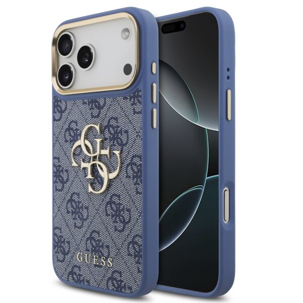 Guess 4G Metal Logo Gold Frame MagSafe Case für Iphone 17 Pro Max / 18 Pro Max blue