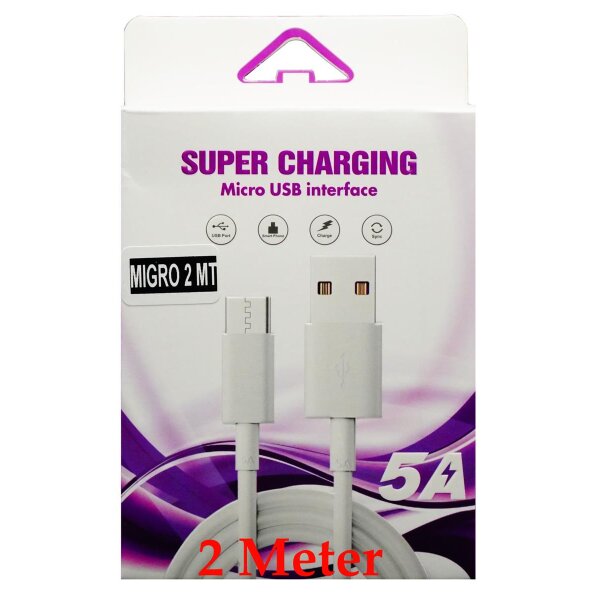 Super Charging Micro-USB Data Cable 2m für Samsung white