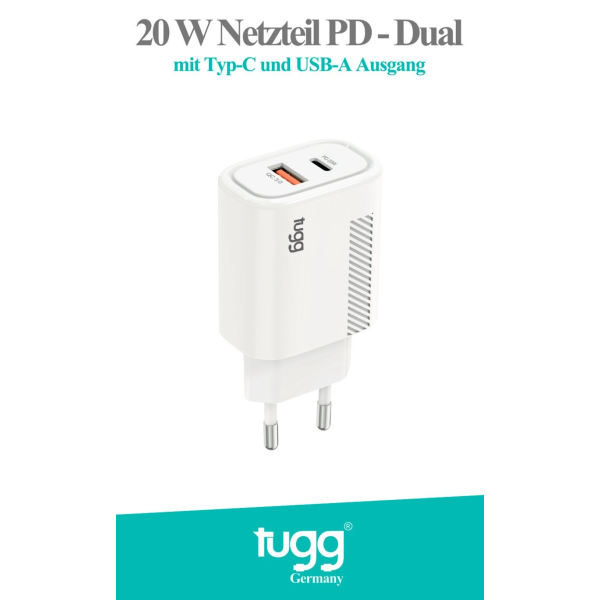 Tugg 20W Netzteil PD-Dual mit Typ-C und USB-A Ausgang