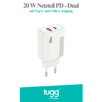 Tugg 20W Netzteil PD-Dual mit Typ-C und USB-A Ausgang
