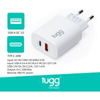 Tugg 25W Netzteil PD-Dual mit Typ-C und USB-A Ausgang