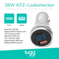 Tugg 38W KFZ-Ladestecker USB-A + Typ-C PD + QC3.0