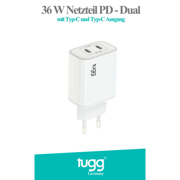 Tugg 36W Netzteil PD-Dual mit Typ-C und Typ-C Ausgang