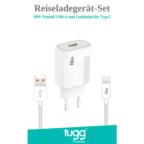 Tugg Reiseladegerät-Set 18W Netzteil USB-A und Ladekabel für Typ-C