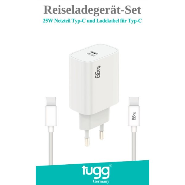 Tugg Reiseladegerät-Set 25W Netzteil Typ-C und Ladekabel für Typ-C