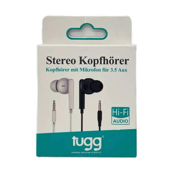Stereo Kopfhörer mit Mikrofon für 3.5 Aux weiß Tugg